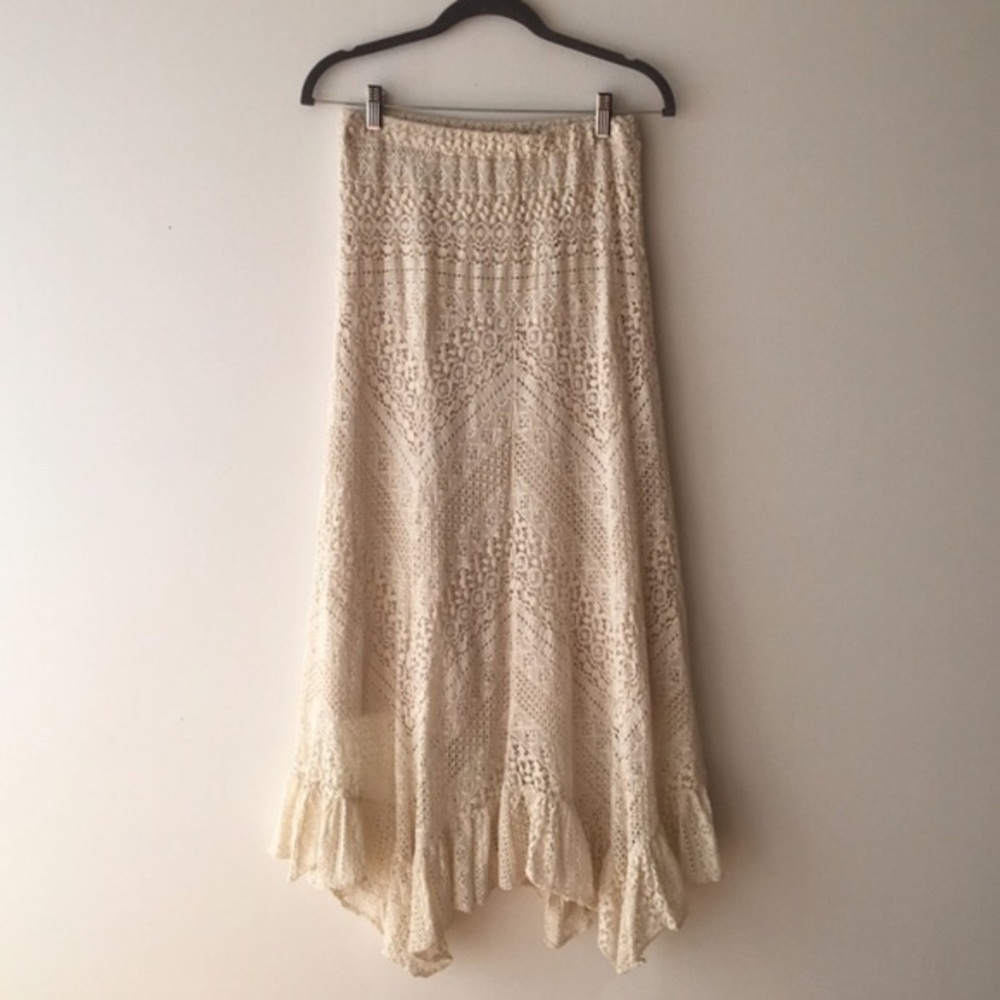 Boho Hippie Off White Lace Skirt